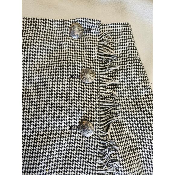 Vintage Stonebridge Buffalo Plaid Wrap Skirt Linen Blend Wrap Size 6 Black - Picture 2 of 11